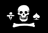 Stede Bonnet, the Genteman Pirate, flew this flag. The meaning of the symbols was unclear. He was known to be a bit crazy and Blackbeard took over this ship.